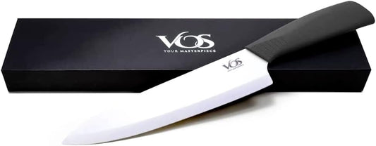Ceramic Chef Knife 8 Inch with Protection Cover – Large Ceramic Kitchen Knife for Slicing, Dicing, and Fruits – Lightweight Zirconia Blade – Luxury Gift Packaging – Ultra Sharp Chefs Knife (Black)