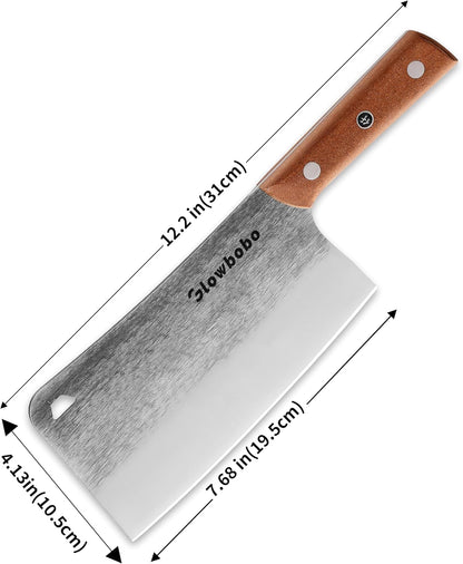 7.6 Inch Heavy Duty Meat Cleaver, 5CR15 High Carbon Stainless Steel Butcher Knife for Chopping Bone, Meat - with Gift Box, Professional Kitchen BBQ Chef Knife