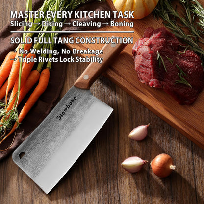 7.6 Inch Heavy Duty Meat Cleaver, 5CR15 High Carbon Stainless Steel Butcher Knife for Chopping Bone, Meat - with Gift Box, Professional Kitchen BBQ Chef Knife