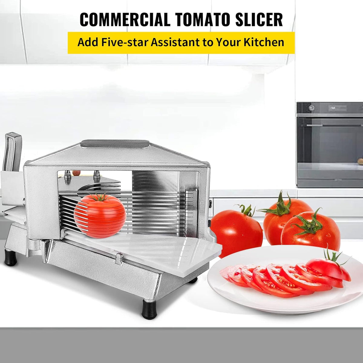 VEVOR Commercial Tomato Slicer 1/4" Heavy Duty Cutter with Built-in Cutting Board for Restaurant or Home Use