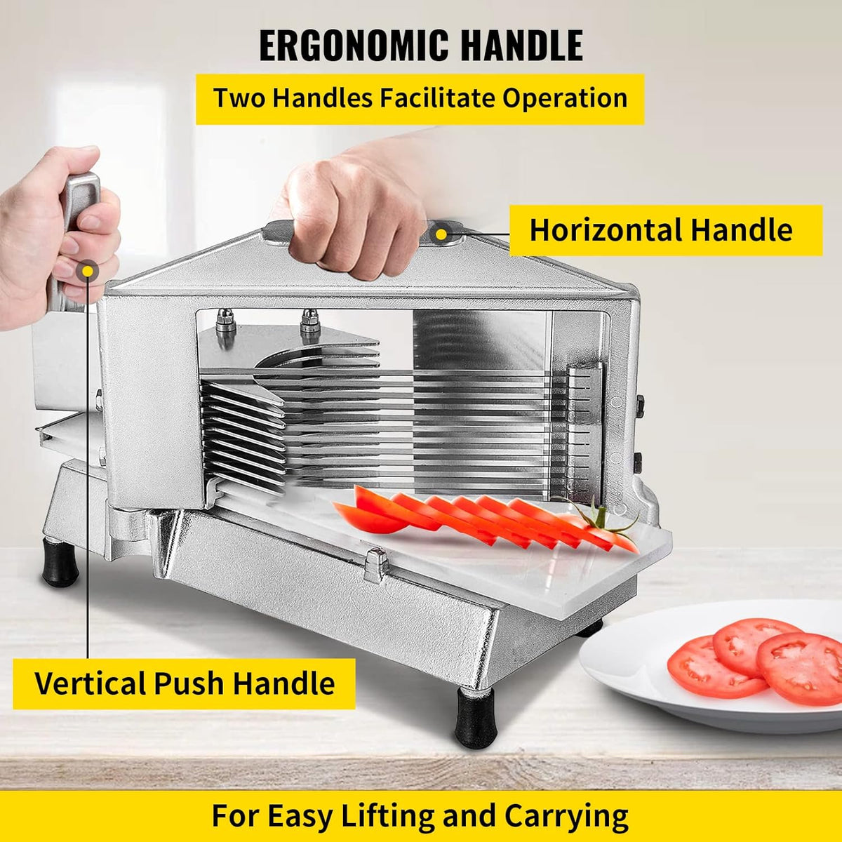 VEVOR Commercial Tomato Slicer 1/4" Heavy Duty Cutter with Built-in Cutting Board for Restaurant or Home Use