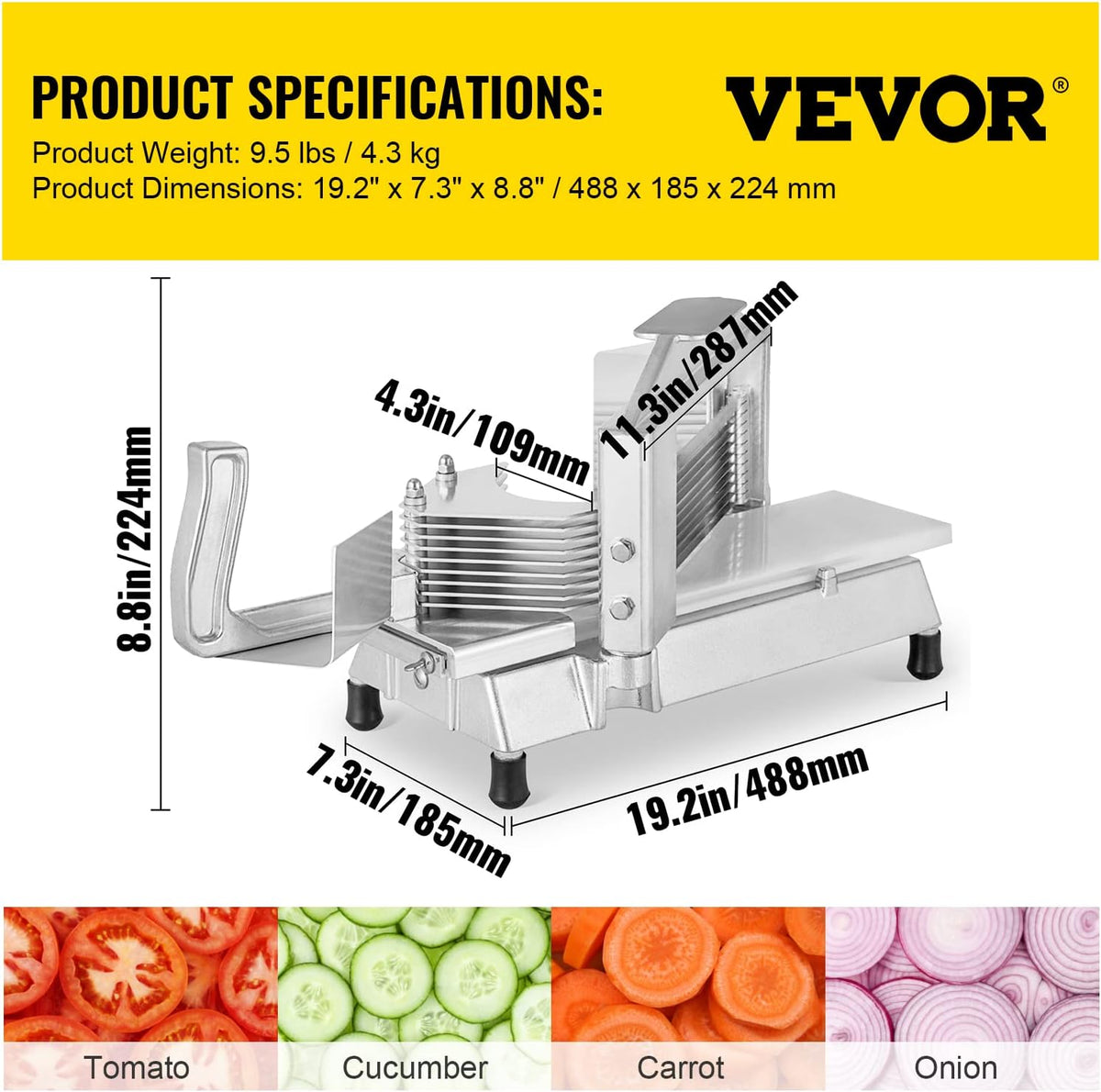 VEVOR Commercial Tomato Slicer 1/4" Heavy Duty Cutter with Built-in Cutting Board for Restaurant or Home Use