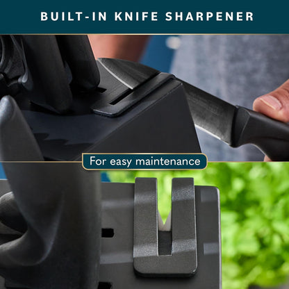 Kitchen Knife Set - Wooden Knife Block Organizer - High Carbon Stainless Steel Blades - Ergonomic Handles with Built-In Sharpener & Kitchen Scissors - 16-Pc, Black