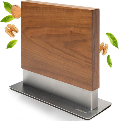 Magnetic Knife Holder with display stand, Double Sided Strong Magnetic Knife block for Kitchen counter top, Universal empty storage Organizer Block (Walnut Wood)