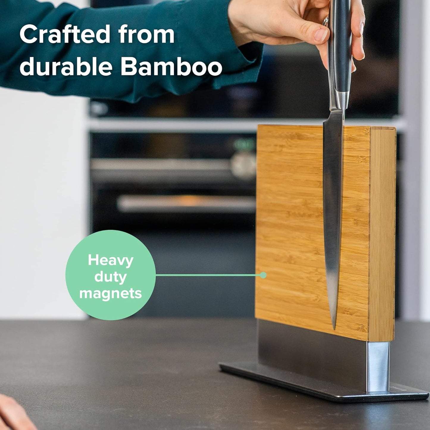 Magnetic Knife Holder with display stand, Double Sided Strong Magnetic Knife block for Kitchen counter top, Universal empty storage Organizer Block (Walnut Wood)