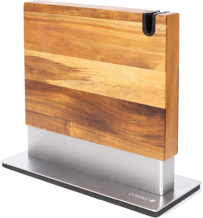 Magnetic Knife Holder with display stand, Double Sided Strong Magnetic Knife block for Kitchen counter top, Universal empty storage Organizer Block (Walnut Wood)