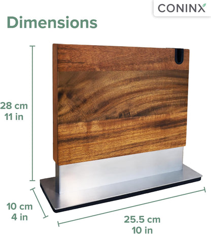 Magnetic Knife Holder with display stand, Double Sided Strong Magnetic Knife block for Kitchen counter top, Universal empty storage Organizer Block (Walnut Wood)