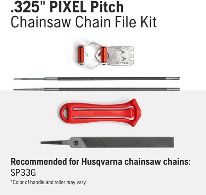 X-Cut SP33G Chainsaw File Kit for .325-Inch Pixel Chain, Sharpening Kit Includes Handle, Combination Guide, Flat and Round Files, Gifts for Men