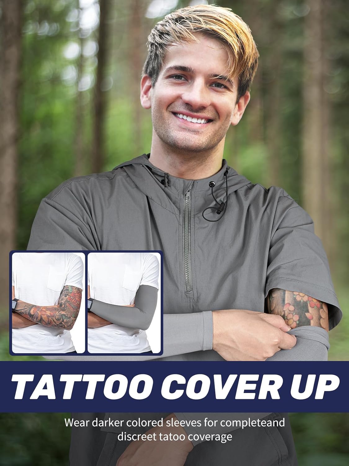 Arm Sleeves for Men Women, UV Sun Protection Compression Cooling Sun Sleeves Tattoo Cover - Volleyball Golf Baseball