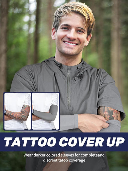 Arm Sleeves for Men Women, UV Sun Protection Compression Cooling Sun Sleeves Tattoo Cover - Volleyball Golf Baseball