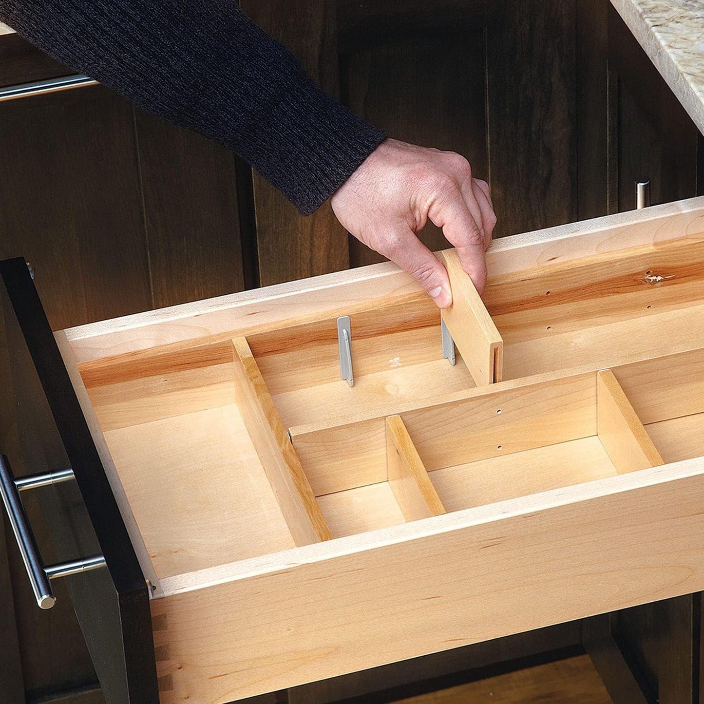 Customizable Drop-In Kitchen Drawer Organizer Kit for Large Utensils, Knick Knacks, & Cutlery Organization w/Adjusdable Clips, LD-4CT15-1