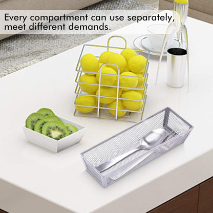 Mesh Silverware Tray Drawer Organizer, Kitchen Utensils Flatware with Anti-slip Mats, Silverware Storage Cutlery Tray for Knives Fork Spoon (5 Separate Compartments, Silver)
