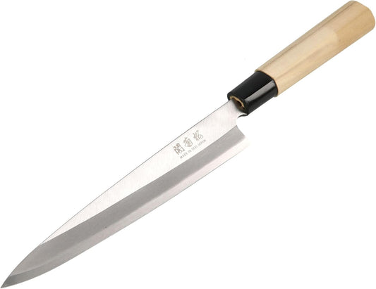 Left-Handed Sashimi Knife 8.3" White Steel #2 Blade Japanese Yanagiba Knife | Magnolia Wood Handle Hand-Forged in Seki