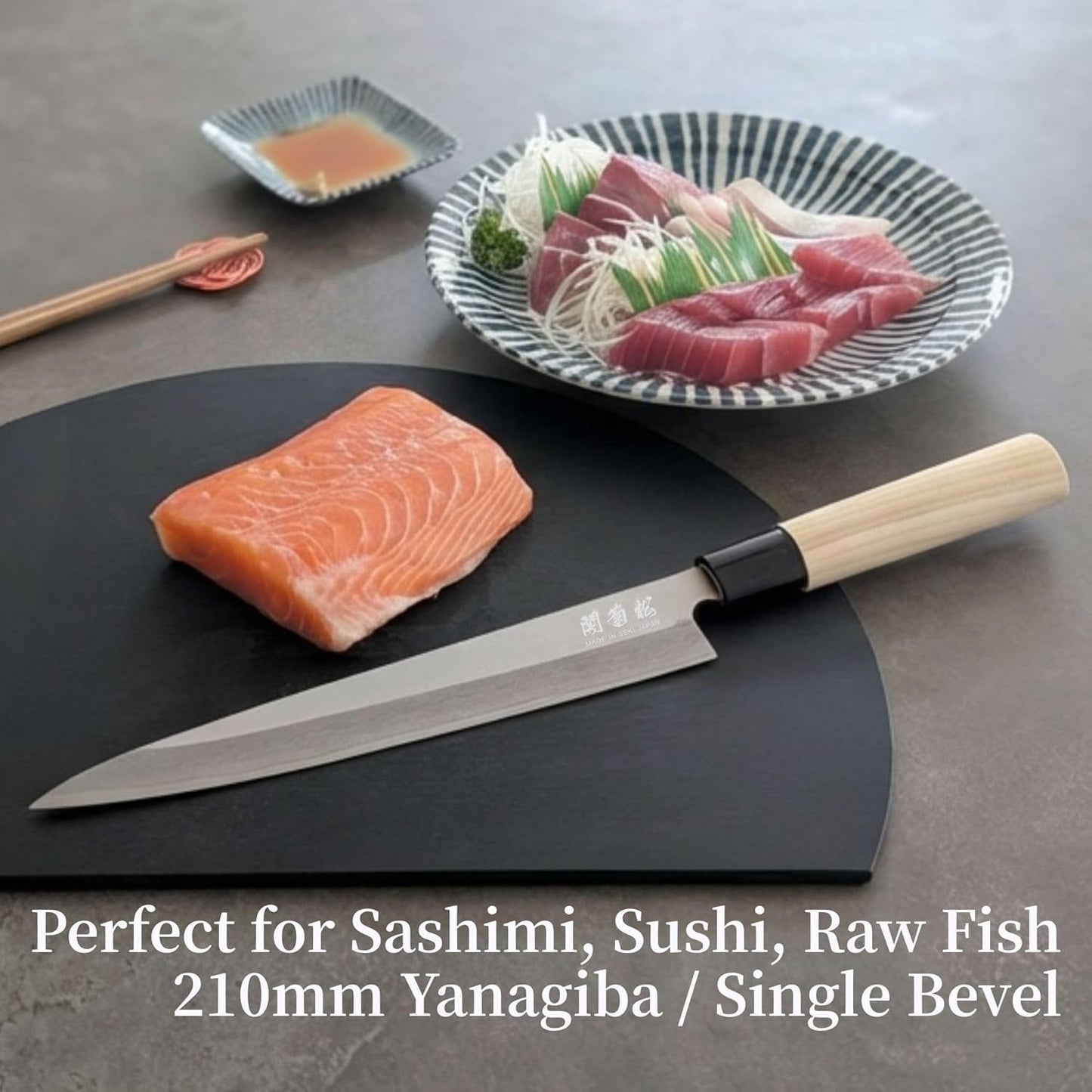 Left-Handed Sashimi Knife 8.3" White Steel #2 Blade Japanese Yanagiba Knife | Magnolia Wood Handle Hand-Forged in Seki