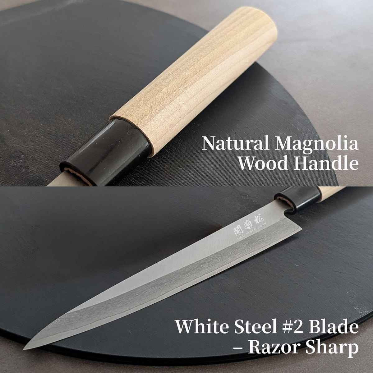 Left-Handed Sashimi Knife 8.3" White Steel #2 Blade Japanese Yanagiba Knife | Magnolia Wood Handle Hand-Forged in Seki