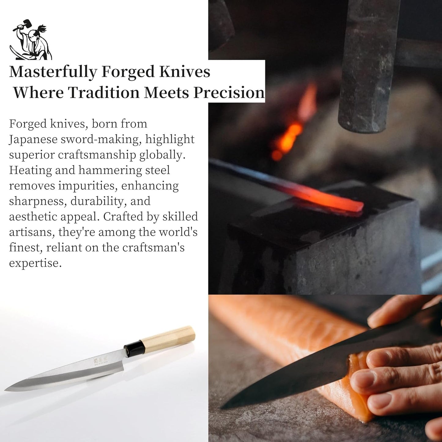 Left-Handed Sashimi Knife 8.3" White Steel #2 Blade Japanese Yanagiba Knife | Magnolia Wood Handle Hand-Forged in Seki