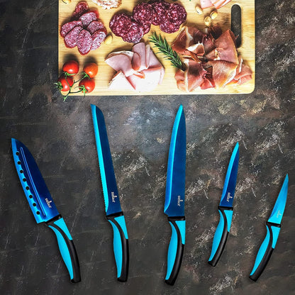 Kitchen Knife Set, Rainbow Titanium Coated Blades, High Carbon Stainless Steel, Chef, Santoku, Bread, Utility and Pairing Knives, Ergonomic Better Grip Handles