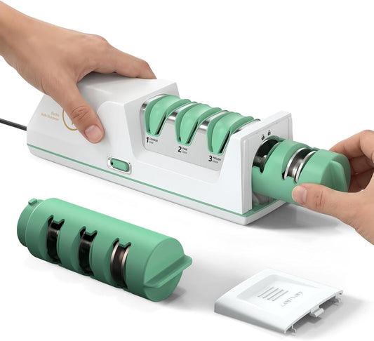 Electric Knife Sharpener with Replaceable Sharpening Head | 3-Stage Sharpening, 15° Precision Angle, Diamond Sharpening System, Metal & Ceramic Knives, Exquisite Gifts & Packaging