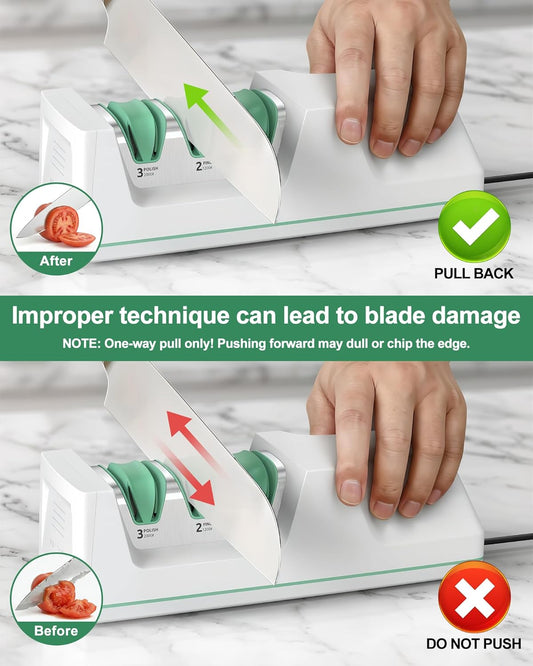 Electric Knife Sharpener with Replaceable Sharpening Head | 3-Stage Sharpening, 15° Precision Angle, Diamond Sharpening System, Metal & Ceramic Knives, Exquisite Gifts & Packaging