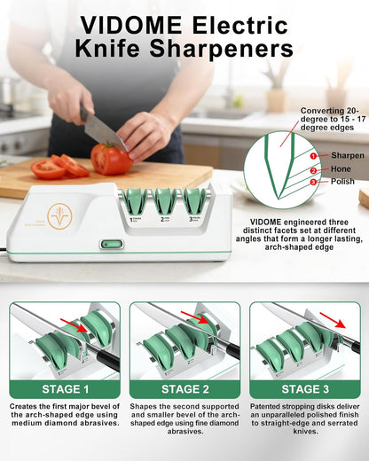 Electric Knife Sharpener with Replaceable Sharpening Head | 3-Stage Sharpening, 15° Precision Angle, Diamond Sharpening System, Metal & Ceramic Knives, Exquisite Gifts & Packaging