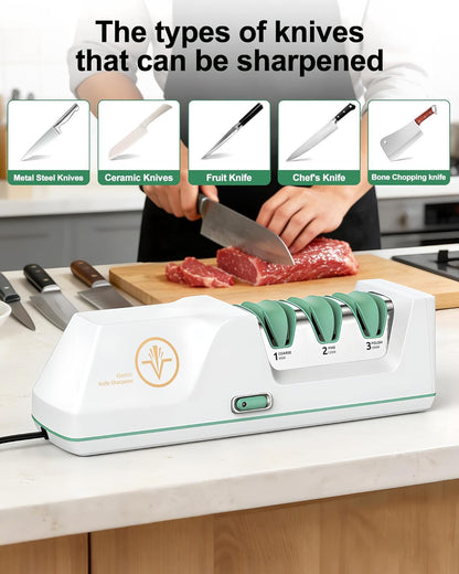 Electric Knife Sharpener with Replaceable Sharpening Head | 3-Stage Sharpening, 15° Precision Angle, Diamond Sharpening System, Metal & Ceramic Knives, Exquisite Gifts & Packaging