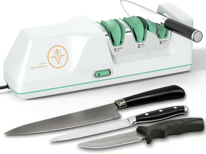 Electric Knife Sharpener with Replaceable Sharpening Head | 3-Stage Sharpening, 15° Precision Angle, Diamond Sharpening System, Metal & Ceramic Knives, Exquisite Gifts & Packaging