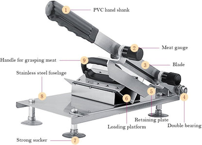 Manual Frozen Meat Slicer Stainless Steel Cutter Machine, Metal Silver