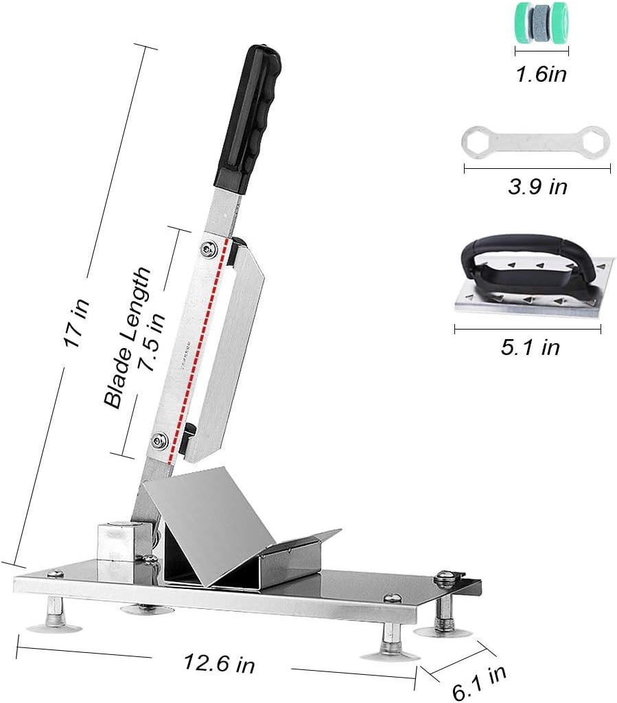 Manual Frozen Meat Slicer Stainless Steel Cutter Machine, Metal Silver