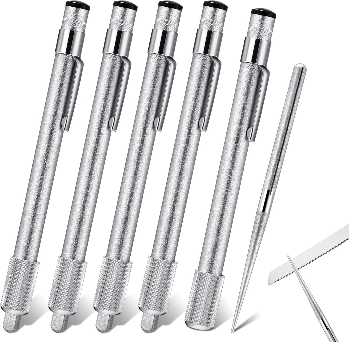 5 Pieces Pocket Knife Sharpener Serrated Knife Sharpener Diamond Honing Rod Tactical Pen Steel Rod Pen for Kitchen Outdoor Hunting Fishing Hiking Camping Garden Tools