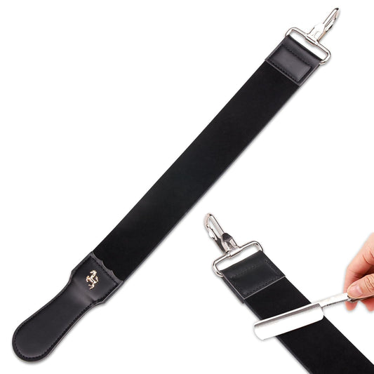 1Pcs Dual-Sided Leather Sharpening Straps Professional Barber Leather Strap Straight Razor Strop with Cowhide & Canvas for Enhanced Razor Sharpening & Smoothing Experience (Black)（Cowhide）