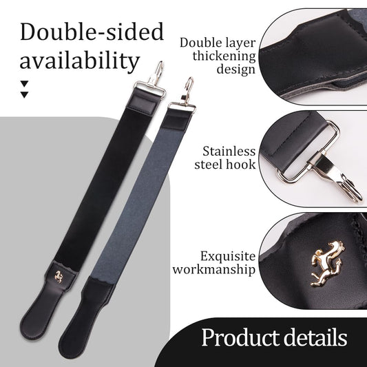 1Pcs Dual-Sided Leather Sharpening Straps Professional Barber Leather Strap Straight Razor Strop with Cowhide & Canvas for Enhanced Razor Sharpening & Smoothing Experience (Black)（Cowhide）