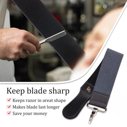 1Pcs Dual-Sided Leather Sharpening Straps Professional Barber Leather Strap Straight Razor Strop with Cowhide & Canvas for Enhanced Razor Sharpening & Smoothing Experience (Black)（Cowhide）