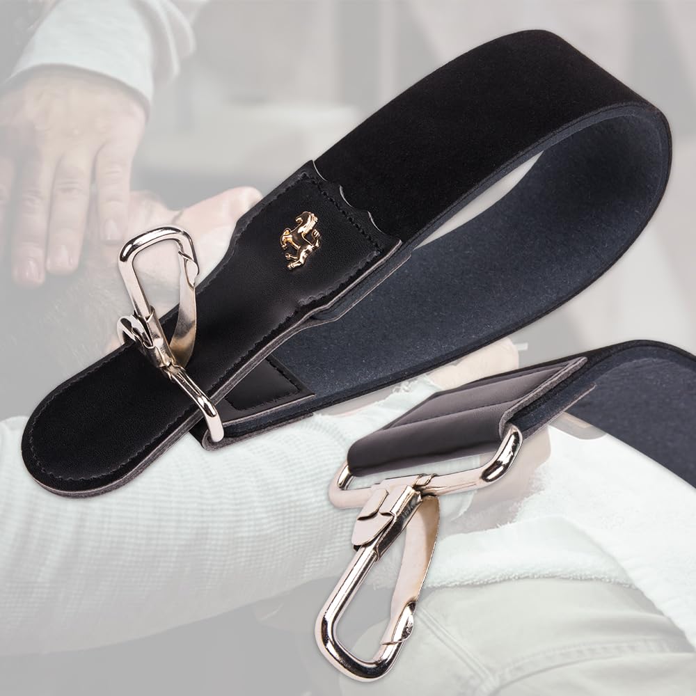 1Pcs Dual-Sided Leather Sharpening Straps Professional Barber Leather Strap Straight Razor Strop with Cowhide & Canvas for Enhanced Razor Sharpening & Smoothing Experience (Black)（Cowhide）
