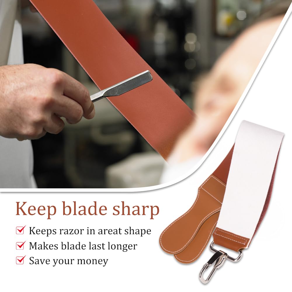 1Pcs Dual-Sided Leather Sharpening Straps Professional Barber Leather Strap Straight Razor Strop with Cowhide & Canvas for Enhanced Razor Sharpening & Smoothing Experience (Black)（Cowhide）