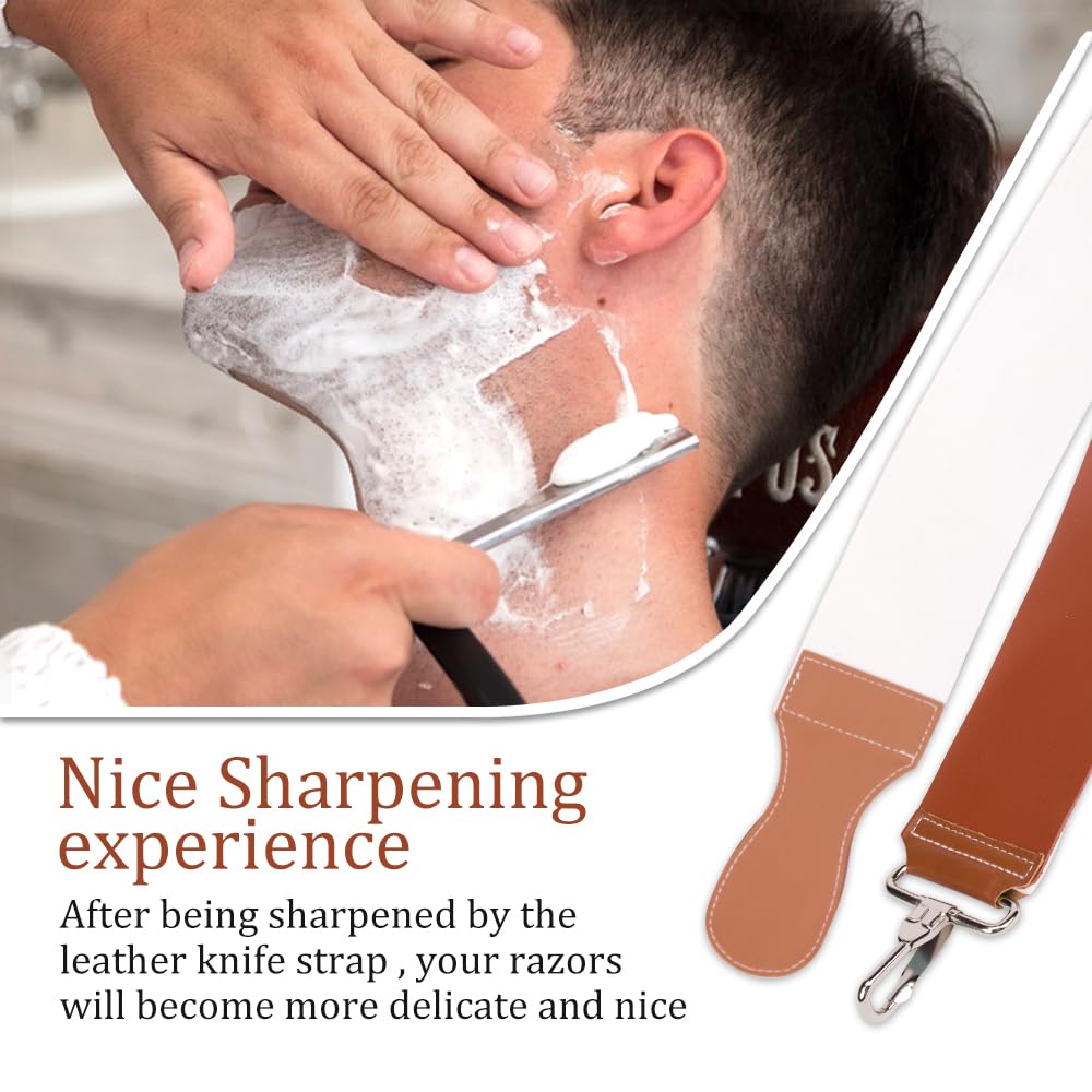 1Pcs Dual-Sided Leather Sharpening Straps Professional Barber Leather Strap Straight Razor Strop with Cowhide & Canvas for Enhanced Razor Sharpening & Smoothing Experience (Black)（Cowhide）