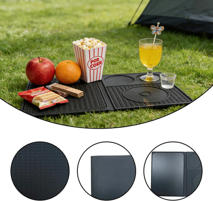4-in-1 Bar Mat With Cutting Board, Foldable Silicone Bar Mats For Countertop, 18.1" x 11.8" x 0.2" For Bartending, Home Bar, Cutting Board, Travel, Outdoor Picnic (Black)