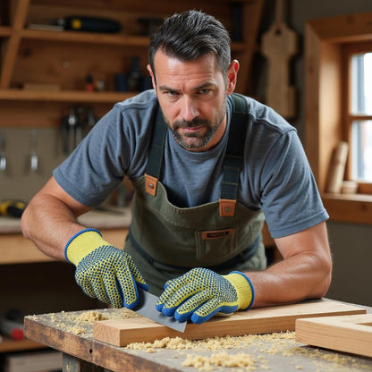 1670L Yellow Kevlar Knit Cut Resistant Work Gloves, Protective Gloves to Secure Hands From Scrapes, Cuts In Kitchen, Wood Carving, Carpentry & DEA