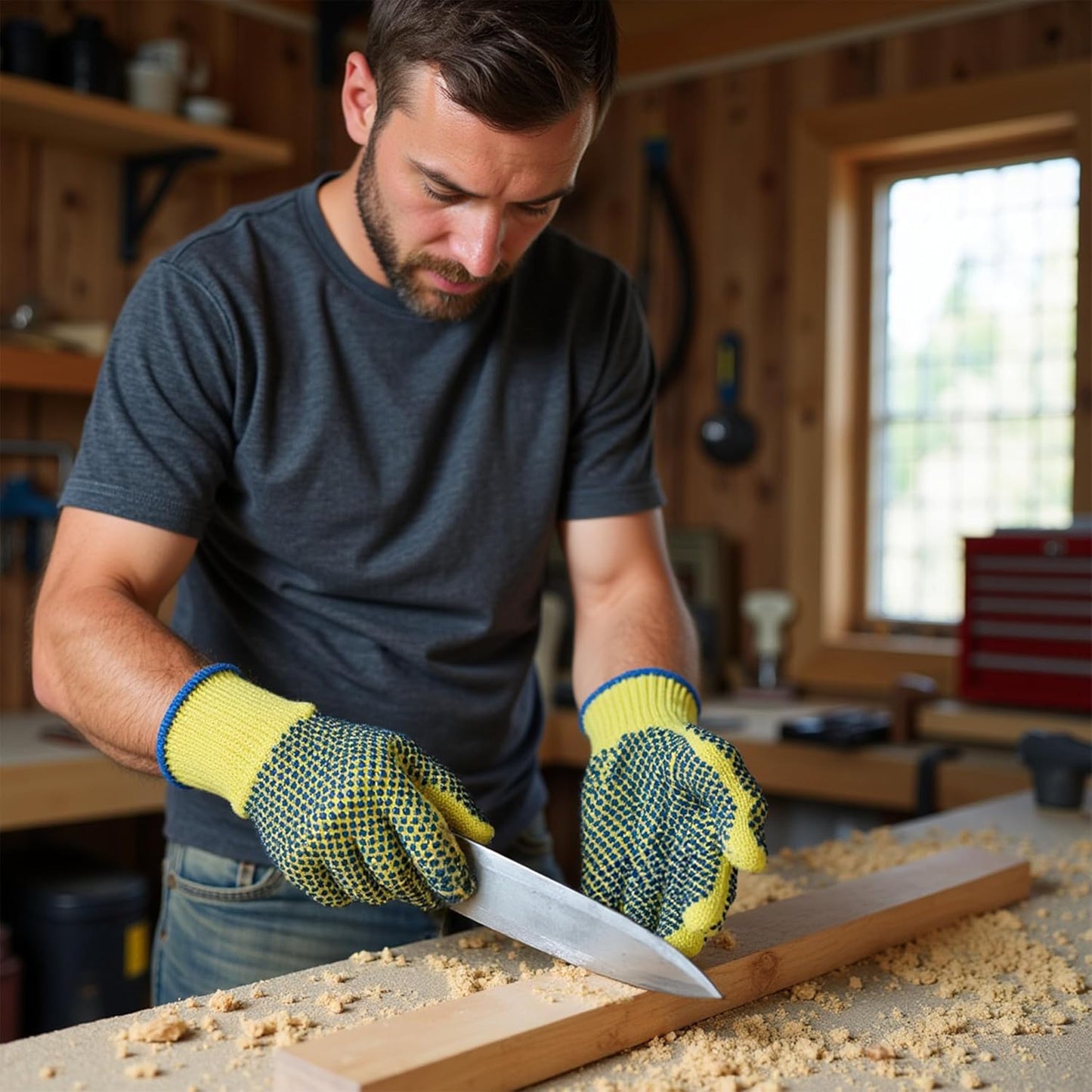 1670L Yellow Kevlar Knit Cut Resistant Work Gloves, Protective Gloves to Secure Hands From Scrapes, Cuts In Kitchen, Wood Carving, Carpentry & DEA