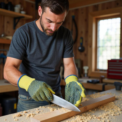 1670L Yellow Kevlar Knit Cut Resistant Work Gloves, Protective Gloves to Secure Hands From Scrapes, Cuts In Kitchen, Wood Carving, Carpentry & DEA