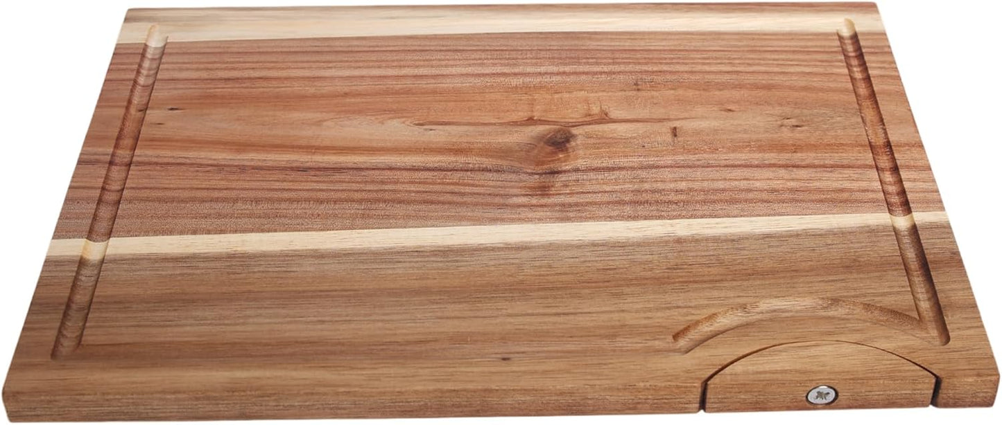 Acacia Wood Cutting Board, 15"L x 10.23"W | For Kitchen with Bracket, Premium Wooden Chopping Board, Deep Juice Groove for Meat, Cheese, Vegetables, Heavy Duty