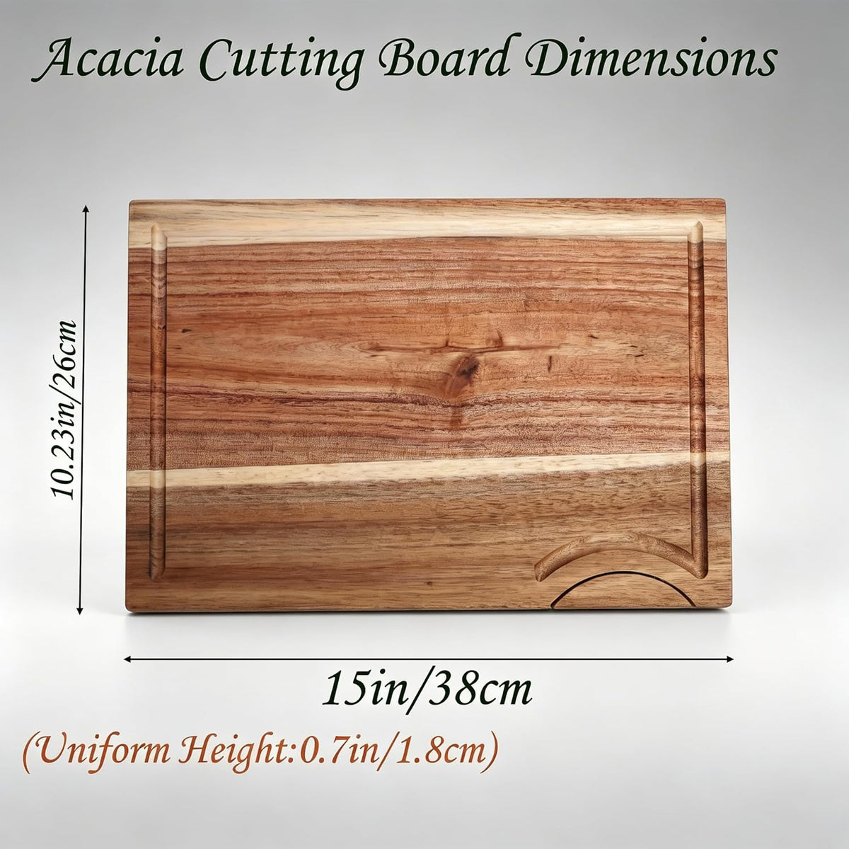 Acacia Wood Cutting Board, 15"L x 10.23"W | For Kitchen with Bracket, Premium Wooden Chopping Board, Deep Juice Groove for Meat, Cheese, Vegetables, Heavy Duty