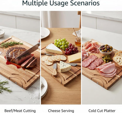 Acacia Wood Cutting Board, 15"L x 10.23"W | For Kitchen with Bracket, Premium Wooden Chopping Board, Deep Juice Groove for Meat, Cheese, Vegetables, Heavy Duty
