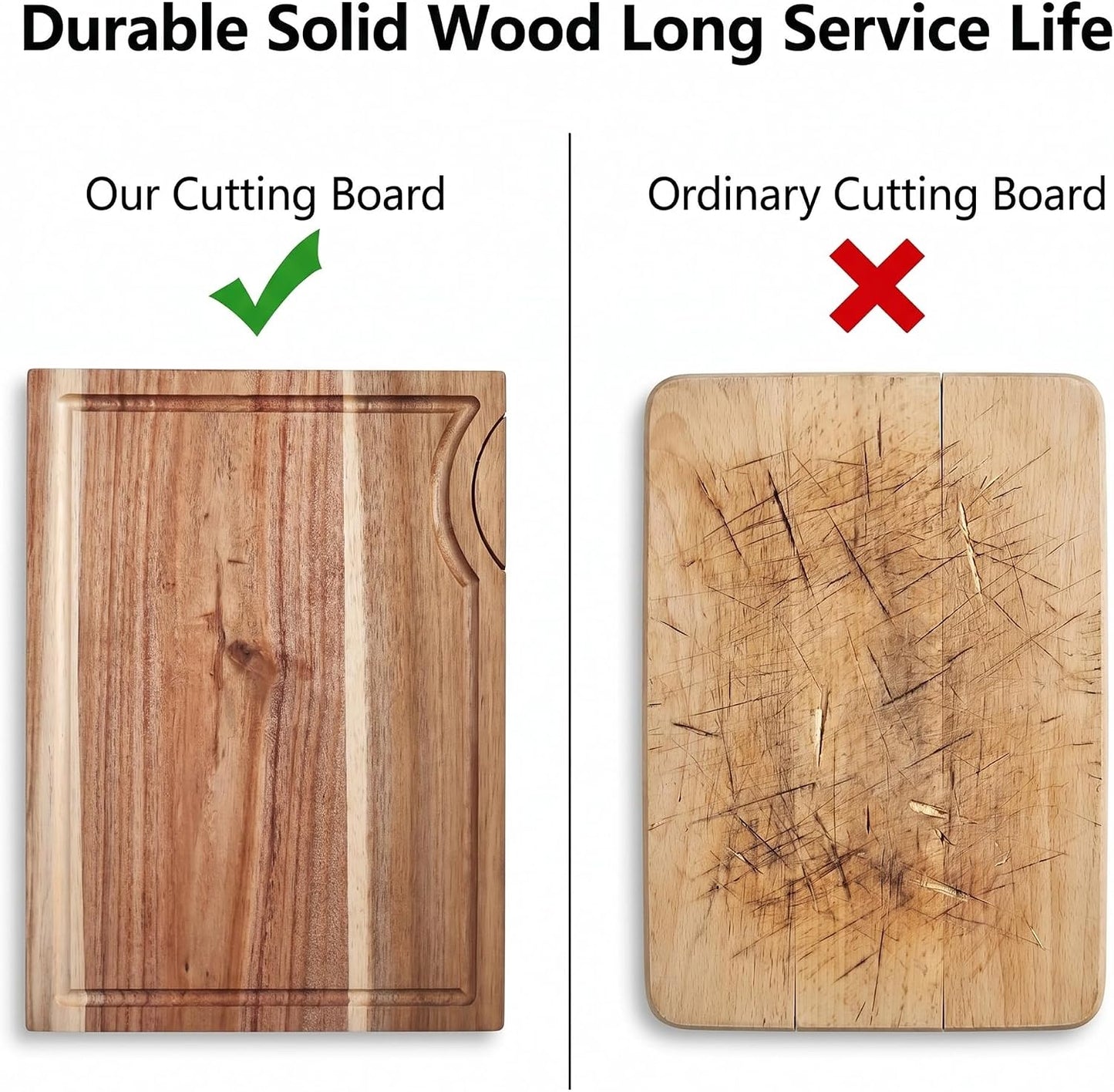 Acacia Wood Cutting Board, 15"L x 10.23"W | For Kitchen with Bracket, Premium Wooden Chopping Board, Deep Juice Groove for Meat, Cheese, Vegetables, Heavy Duty