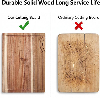 Acacia Wood Cutting Board, 15"L x 10.23"W | For Kitchen with Bracket, Premium Wooden Chopping Board, Deep Juice Groove for Meat, Cheese, Vegetables, Heavy Duty