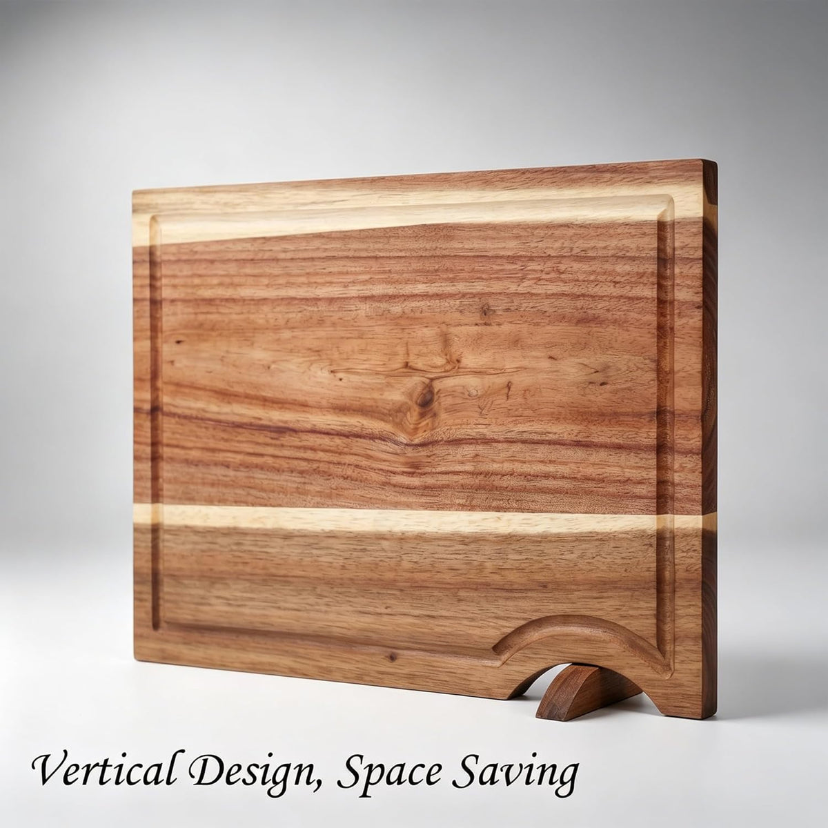 Acacia Wood Cutting Board, 15"L x 10.23"W | For Kitchen with Bracket, Premium Wooden Chopping Board, Deep Juice Groove for Meat, Cheese, Vegetables, Heavy Duty