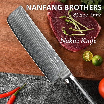 Damascus Nakiri Knife, 7 Inch Professional Kitchen Knife with Non-slip Wood Ergonomic Handle, Japanese 10Cr15CoMoV, All Purpose Chef Knife Meat Cleaver Vegetables Chopping