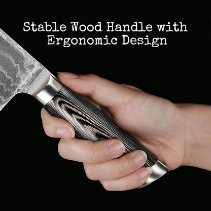 Damascus Nakiri Knife, 7 Inch Professional Kitchen Knife with Non-slip Wood Ergonomic Handle, Japanese 10Cr15CoMoV, All Purpose Chef Knife Meat Cleaver Vegetables Chopping