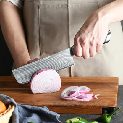 Damascus Nakiri Knife, 7 Inch Professional Kitchen Knife with Non-slip Wood Ergonomic Handle, Japanese 10Cr15CoMoV, All Purpose Chef Knife Meat Cleaver Vegetables Chopping