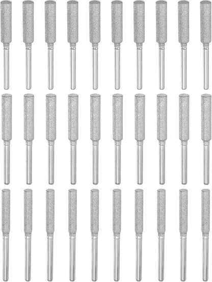 30 Pcs Diamond Chainsaw Sharpener 3 Sizes High Hardness Sharpening Stone Polishing Chainsaw Sharpening Kit Grinding File Tool, Silver(5/32", 3/16", 7/32")