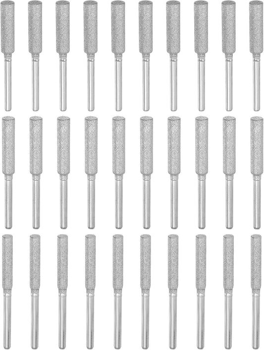 30 Pcs Diamond Chainsaw Sharpener 3 Sizes High Hardness Sharpening Stone Polishing Chainsaw Sharpening Kit Grinding File Tool, Silver(5/32", 3/16", 7/32")